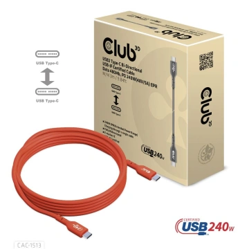 Club3D kabel USB-C, USB-IF Certifikovaný 480Mb, PD 240W(48V/5A) EPR, obousměrný, 3m