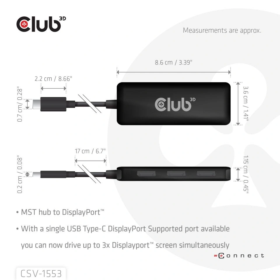 Club 3D hub MST USB-C na 3xDisplayPort, Single: 8K30Hz, Triple: 4K60Hz (CSV-1553)