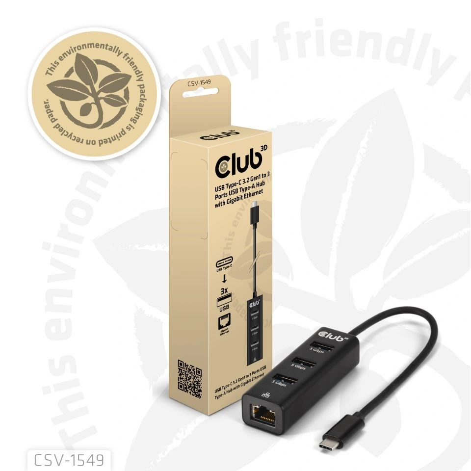 Club 3D Hub USB-C 3.2 na 3xUSB-A 3.2 + RJ45 1Gbps (CSV-1549)