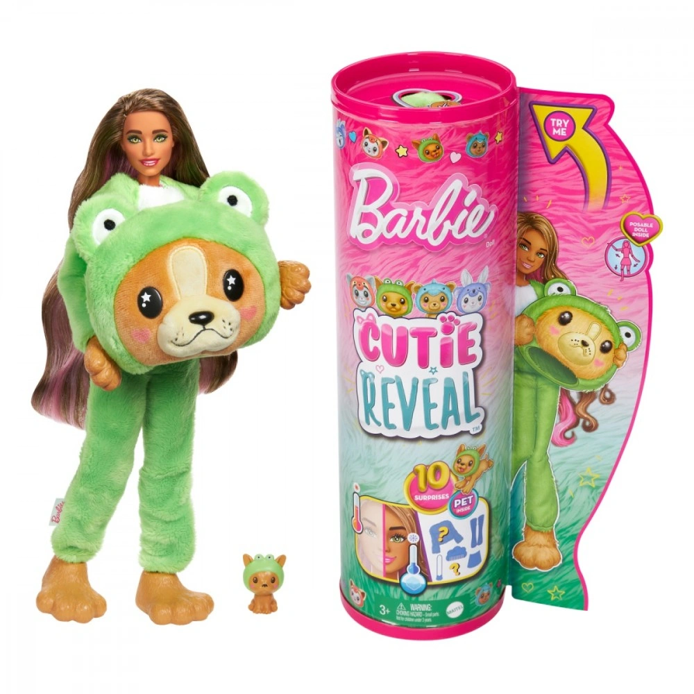 Mattel Barbie Cutie Reveal Barbie v kostýmu - pejsek v zeleném kostýmu žabky HRK22