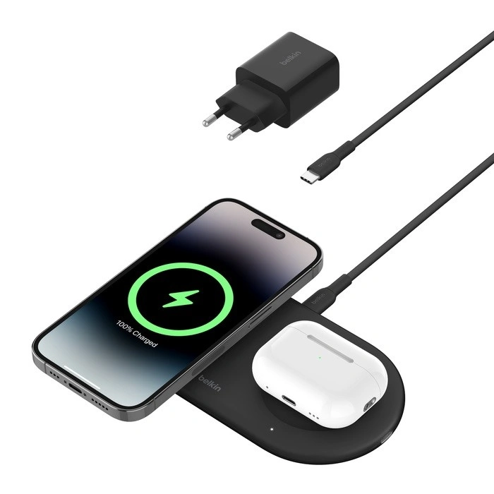 Belkin 2v1 Qi2 15W Magnetic Charging Pad, black