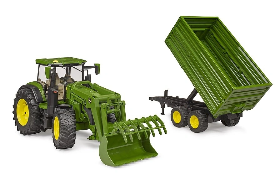 Bruder Farmer - traktor John Deere s předním nakladačem a sklápěcím přívěsem