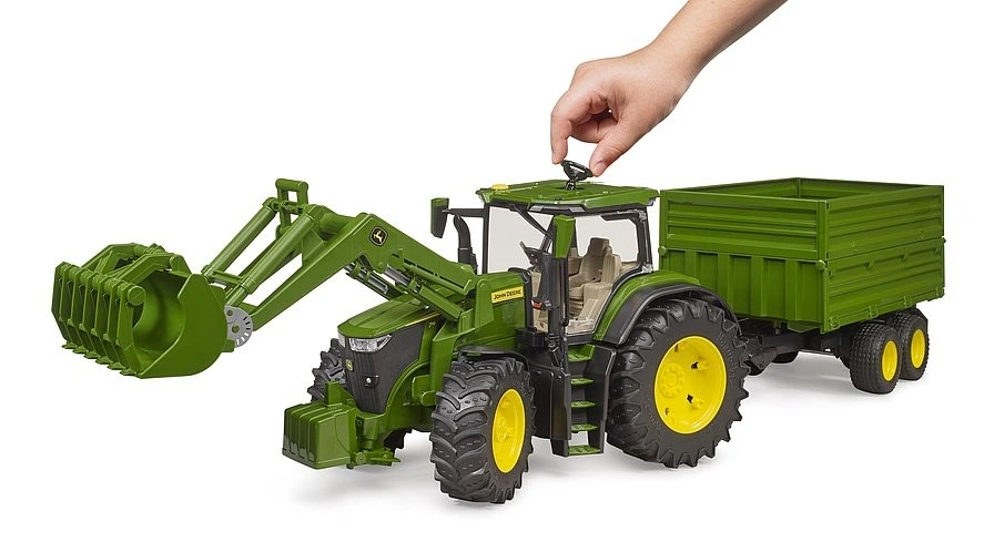 Bruder Farmer - traktor John Deere s předním nakladačem a sklápěcím přívěsem