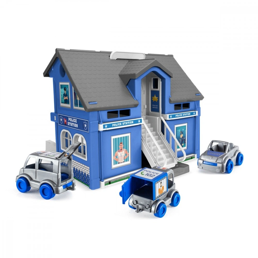 Wader Play House - Policejní stanice plast + 3ks auta + 1ks helikoptéra v krabici 59x39x15cm