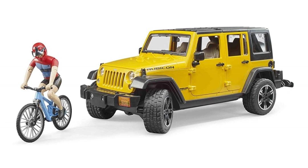 Bruder Volný čas - Jeep Wrangler Rubicon Unlimited s horským kolem a cyklistou