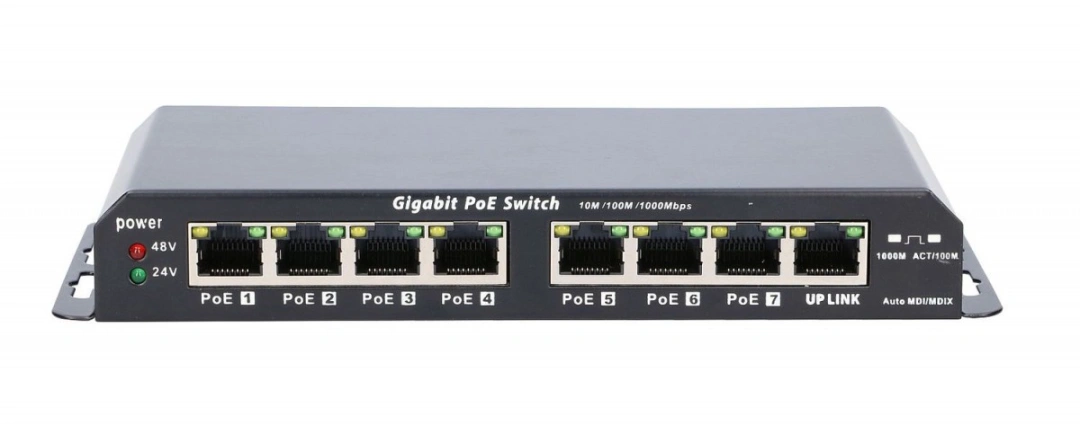 Extralink Switch PoE KRATOS 7x Gigabit PoE, 1x Uplink RJ45, Zdroj napájení 24V 2.5A, Moc 6