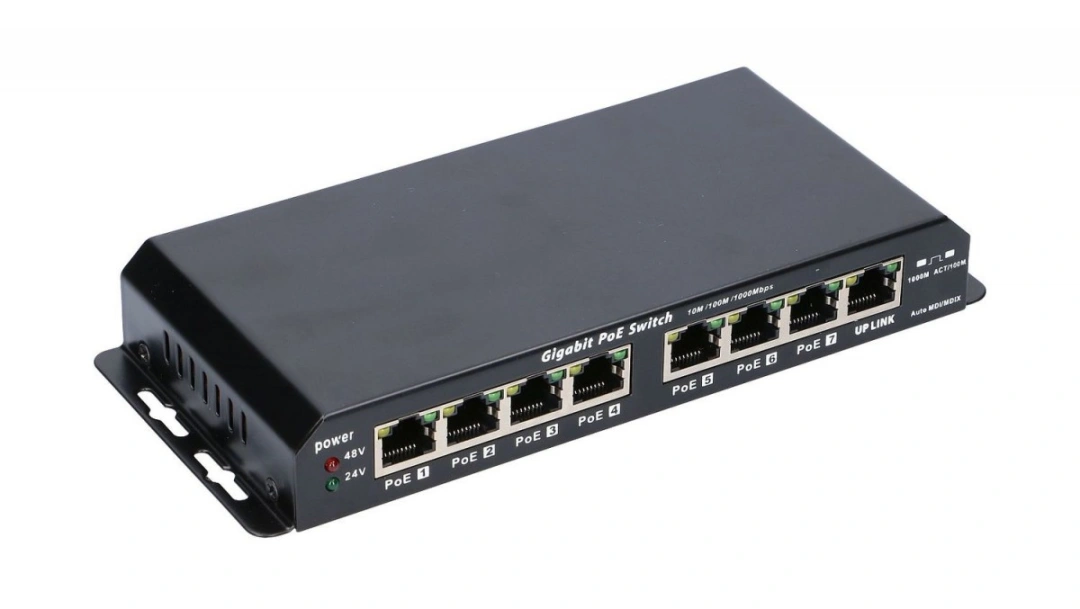 Extralink Switch PoE KRATOS 7x Gigabit PoE, 1x Uplink RJ45, Zdroj napájení 24V 2.5A, Moc 6