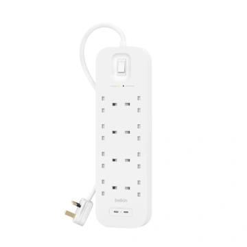 Belkin Napájecí lišta, 8 portů + 2xUSB-C 900J, Schuko, 2m