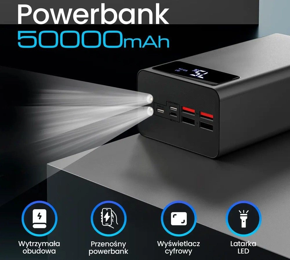 Extralink Powerbank Extralink EPB-114 50000 mAh Černá Power bank, USB-C