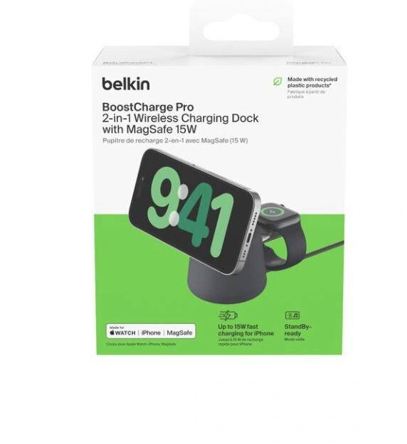 Belkin BOOST CHARGE PRO MagSafe 2v1 15W nabíjecí stojan, tmavá