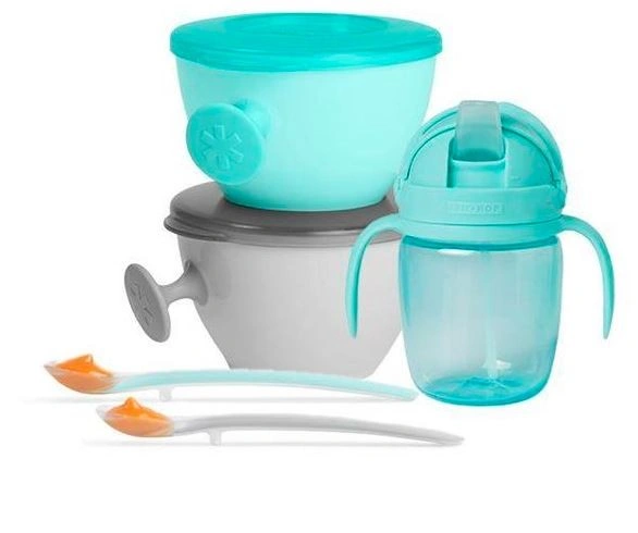 Skip hop  Set jídelní s hrnkem 5 ks Easy-Feed Mealtime Set Teal / Grey 6m +