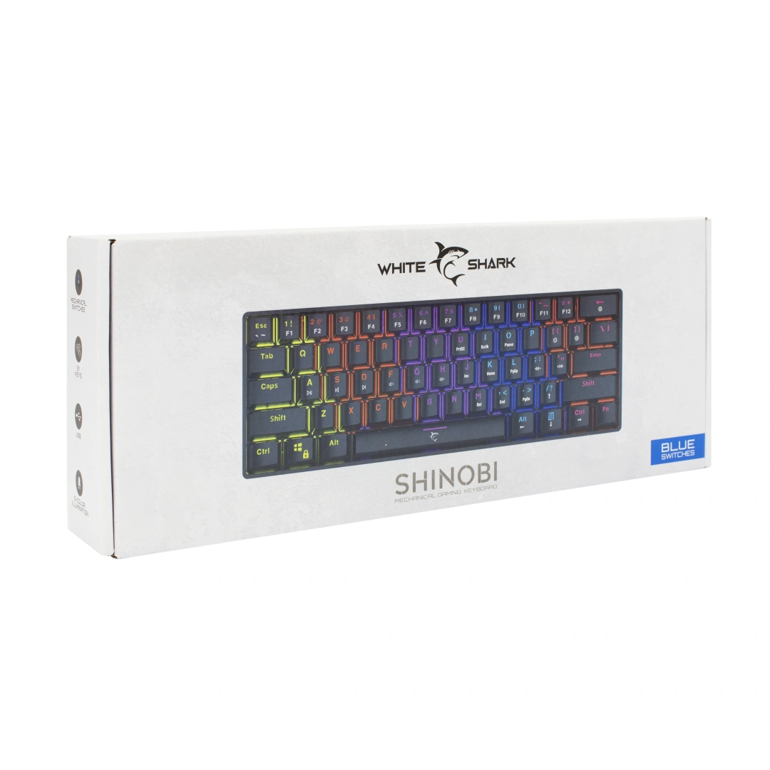 White Shark SHINOBI, US layout, Blue Switch, černá