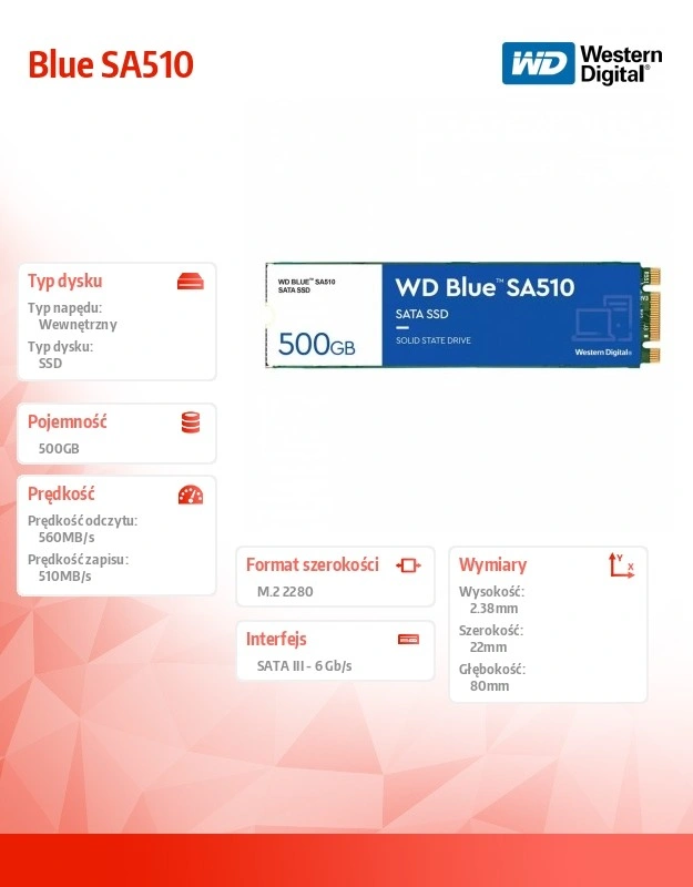 WD Blue SSD 500GB SA510 M.2 /WDS500G3B0B)