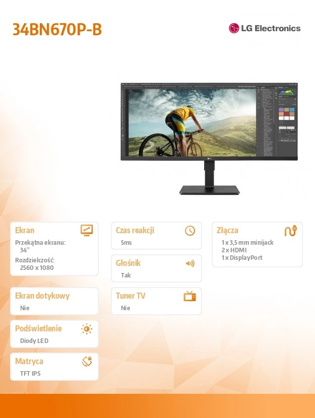 LG 34BN670P-B monitor 86,4 cm (34") 2560 x 1080 px UltraWide Full HD LCD Černá