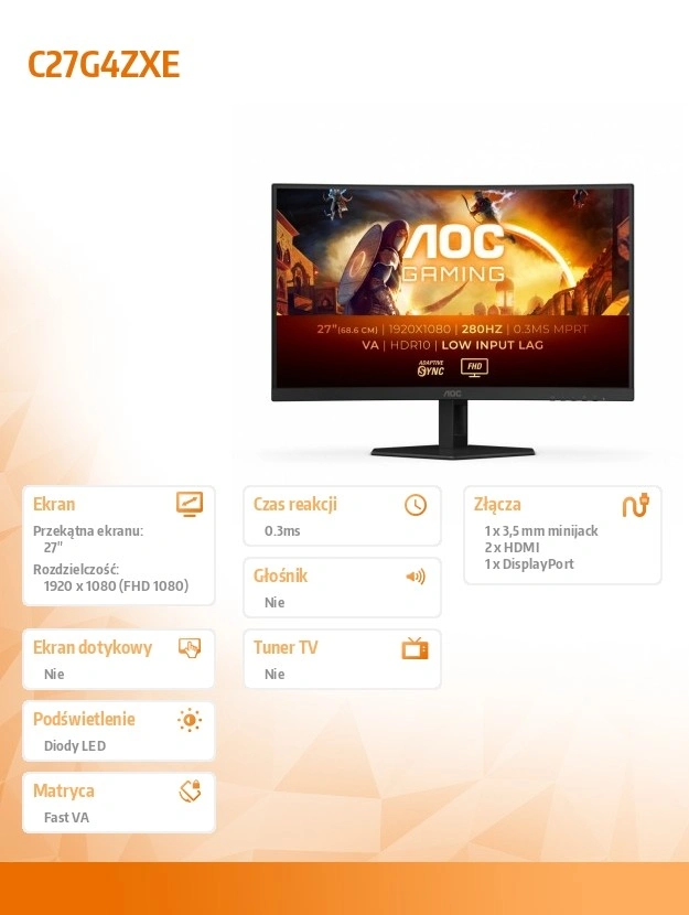 AOC C27G4ZXE monitor 68,6 cm (27") 1920 x 1080 px Full HD LED Černá