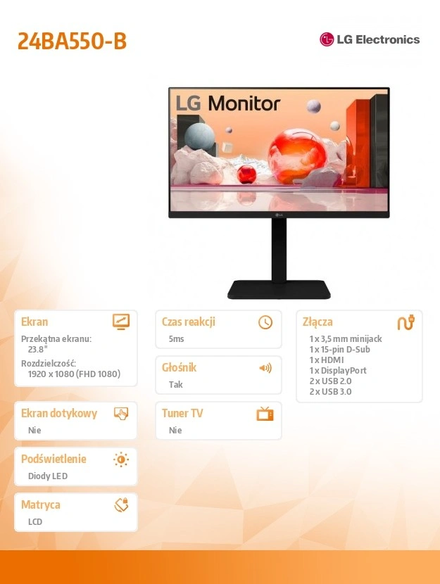 LG 24BA550-B monitor 60,5 cm (23.8") 1920 x 1080 px Full HD LCD Černá