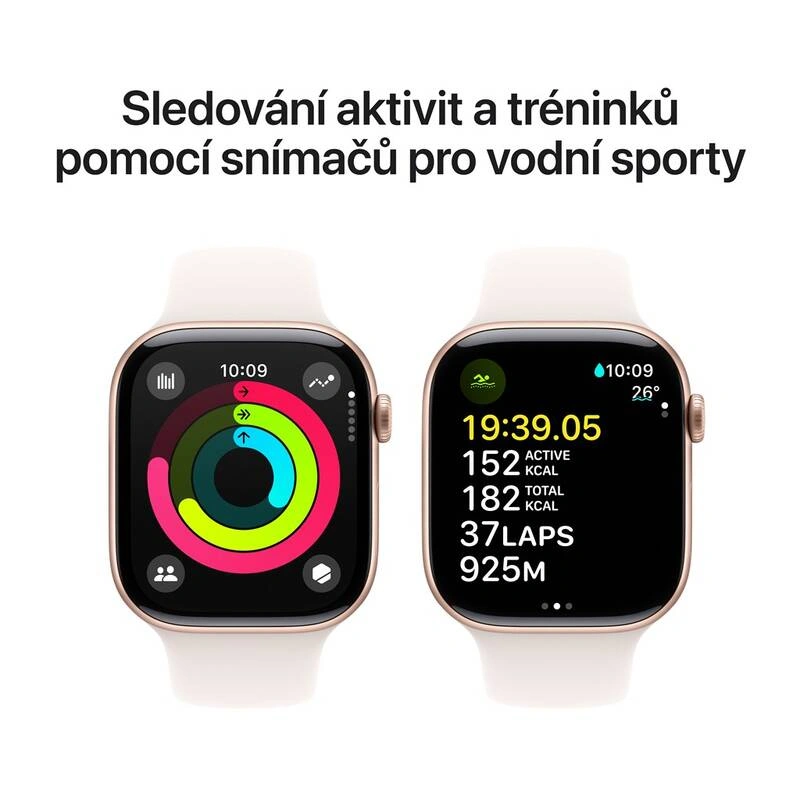 Apple Watch Series 10 GPS 46mm, pouzdro z růžově zlatého hliníku, světle ruměný sportovní řemínek – 