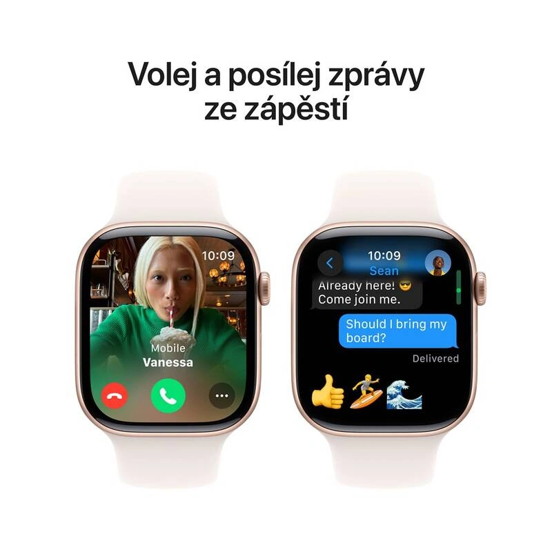 Apple Watch Series 10 GPS 46mm, pouzdro z růžově zlatého hliníku, světle ruměný sportovní řemínek – 