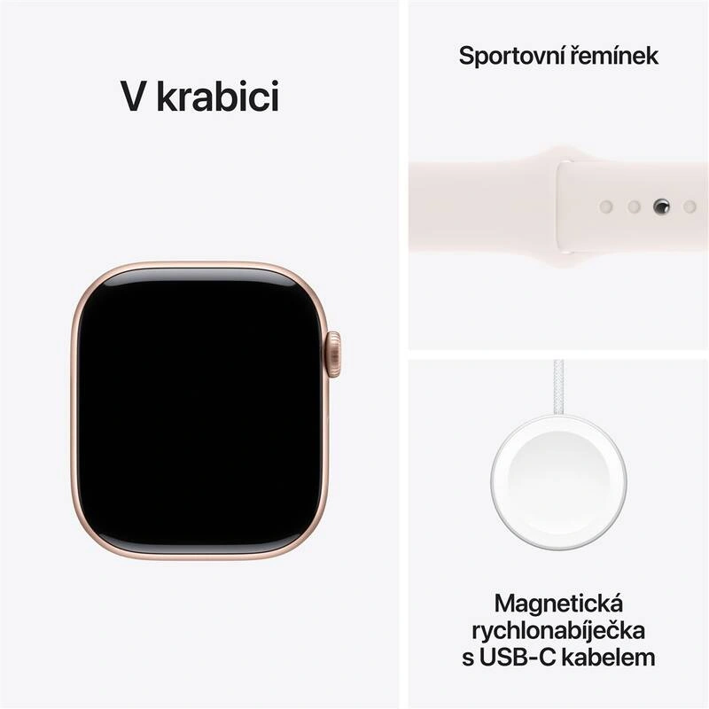 Apple Watch Series 10 GPS 46mm, pouzdro z růžově zlatého hliníku, světle ruměný sportovní řemínek – 