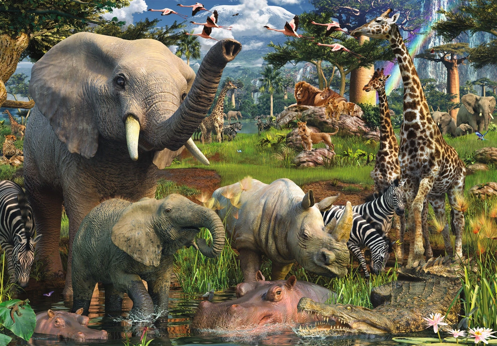 Ravensburger Puzzle Zvířata u zdroje vody 18000 dílků