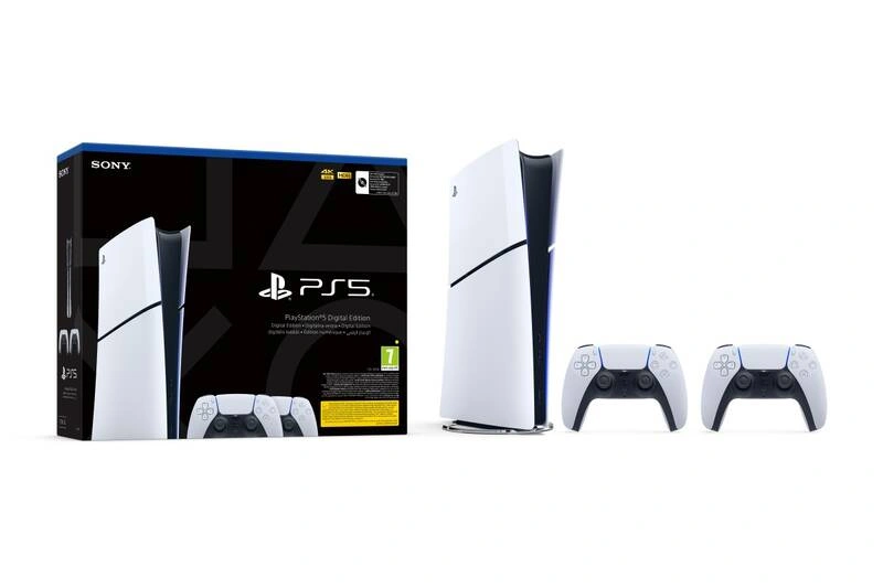 Sony PlayStation 5 Digital Slim + 2× bezdrátový ovladač DualSense, bílá