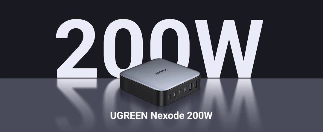 Nabíječka do sítě UGREEN 2× USB, 4× USB-C, 200 W, Gan, šedá