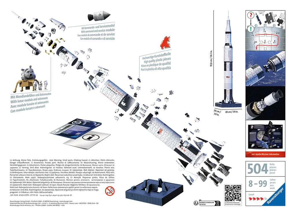 Ravensburger 3D puzzle Vesmírná raketa Saturn V 504 dílků