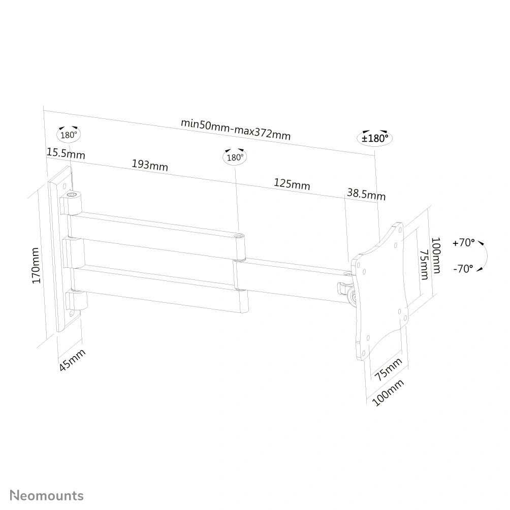 Neomounts Neomounts FPMA-W830BLACK/Držák displeje/na stěnu/10-27"/sklopný/3 čepy/VESA 100X100/nosn. 