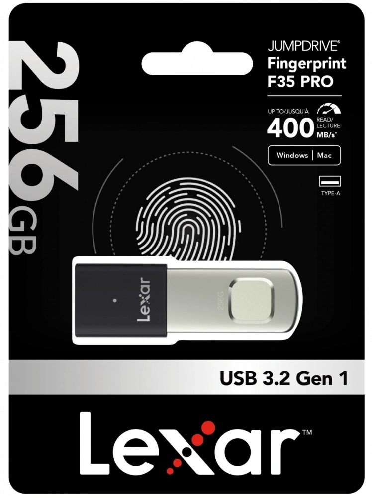 Lexar flash disk 256GB - Fingerprint F35Pro USB 3.2 (čtení/zápis: 400/350MB/s)