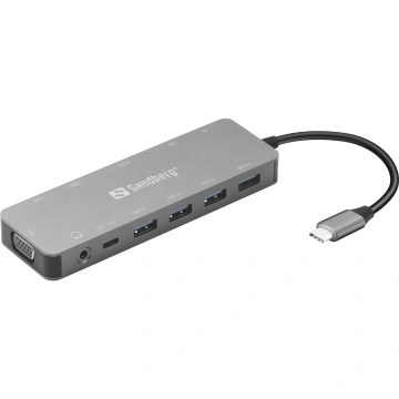 Sandberg USB-C Travel Dock, cestovní dokovací stanice13-v-1 , USB port, HDMI, VGA,Ethernet port...