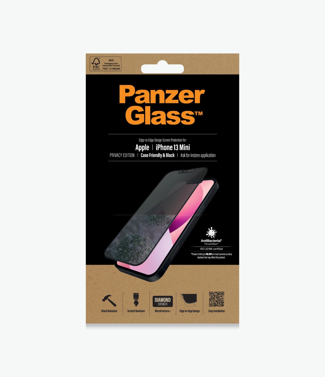 PanzerGlass Apple iPhone 13 mini Case Friendly Privacy AB, Black