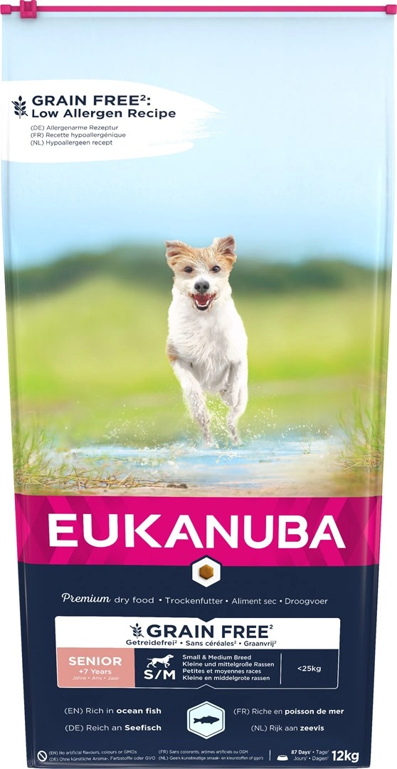 Eukanuba Grain Free Senior small/medium breed, Ocean fish 12 kg