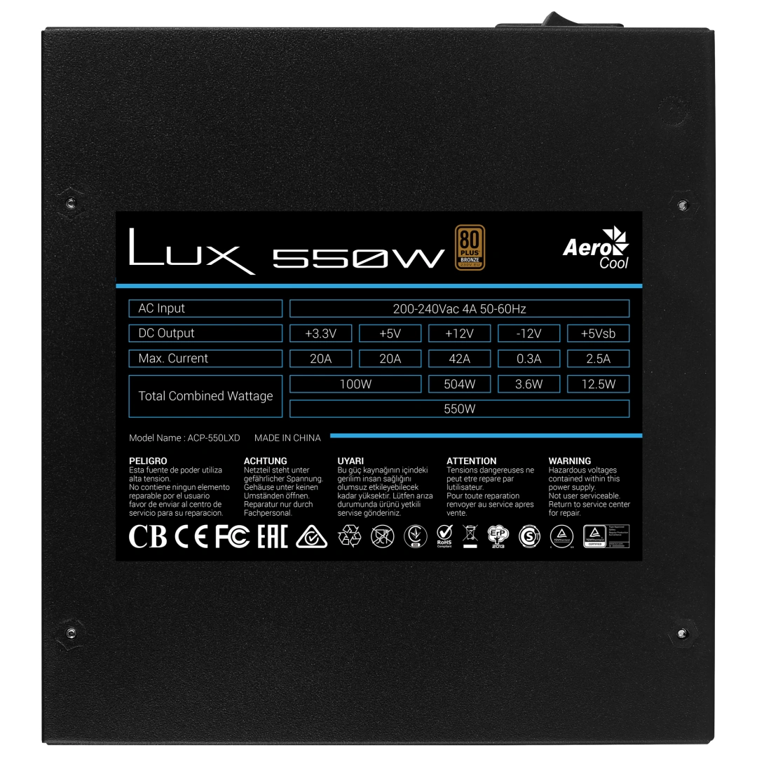Aerocool LUX 550W napájecí zdroj 20+4 pin ATX
