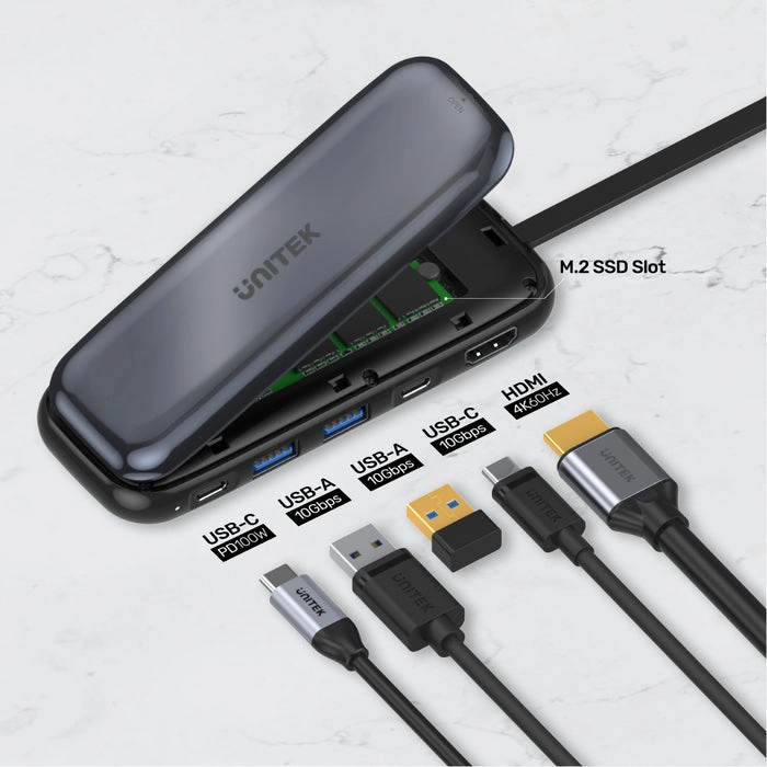 UNITEK HUB USB-C STORAGE M.2, HDMI, USB-C PD 100W, D1046A