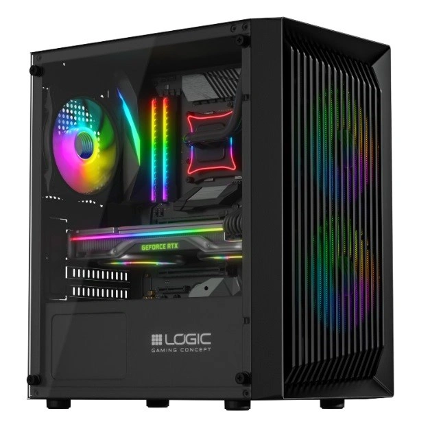 LOGIC PC skříň Atos ARGB MINI 1x USB 3.0, 2x USB 2.0 + audio, černá, bez zdroje