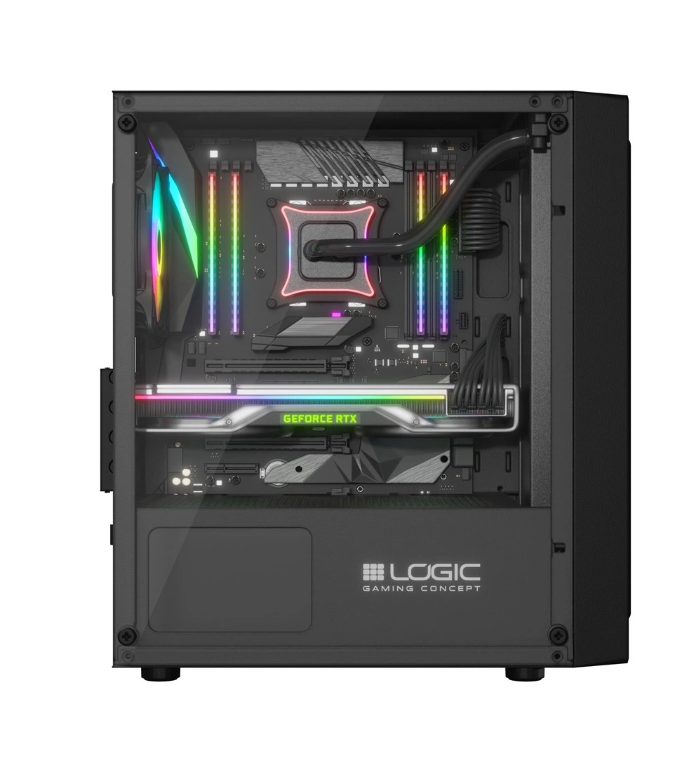 LOGIC PC skříň Atos ARGB MINI 1x USB 3.0, 2x USB 2.0 + audio, černá, bez zdroje