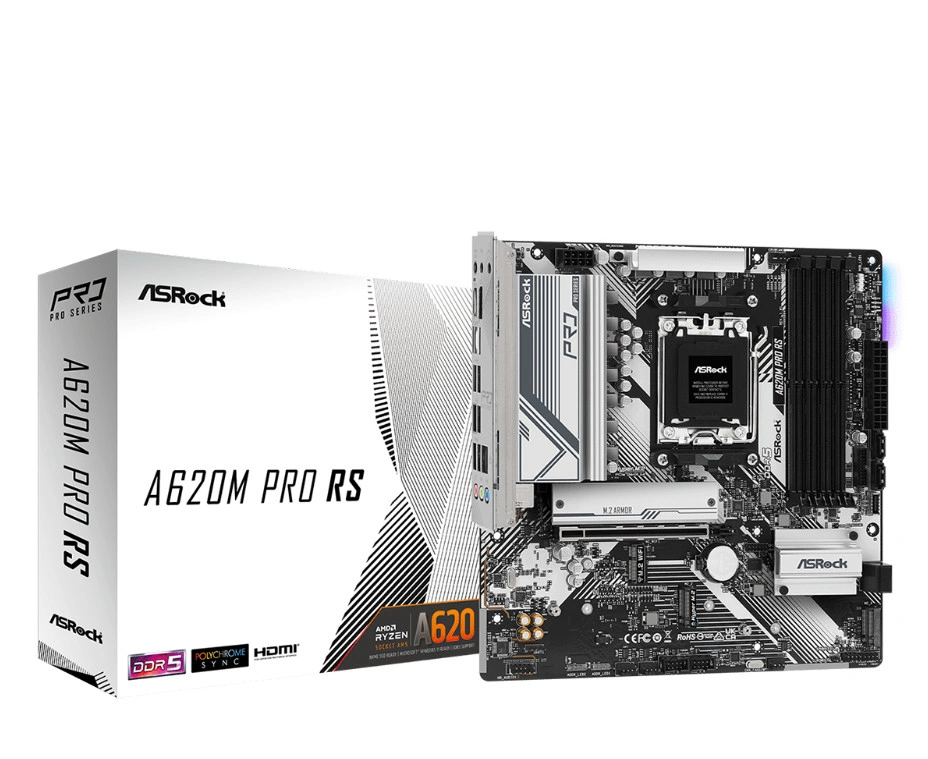 ASRock A620M PRO RS / AMD A620 / AM5 / 4x DDR5 DIMM / 3x M.2 / HDMI / DP / USB-C / mATX