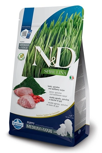 N&D SPIRULINA DOG Puppy M/L Lamb & Wolfberry 2kg