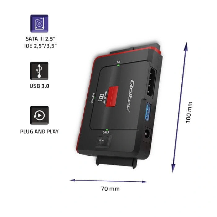 Qoltec 50645 Adaptér USB 3.0 na IDE | SATA III