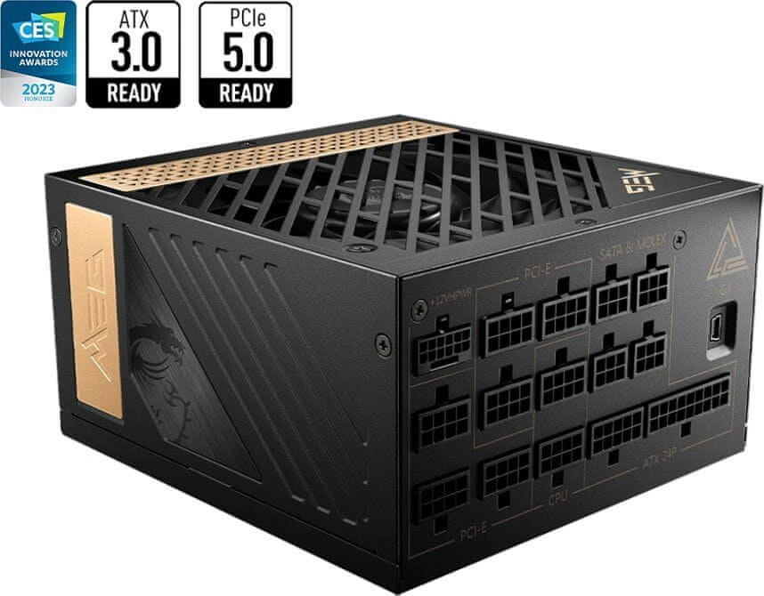 MSI zdroj MEG Ai1300P PCIE5/ 1300W/ ATX3.0/ akt. PFC/ 10 let záruka/ 120mm ventilátor/ plně modulárn