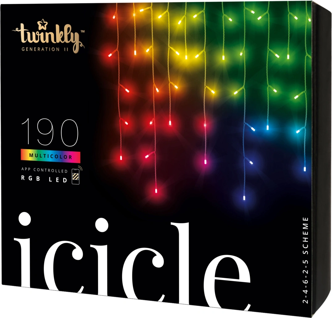 Twinkly LED řetěz rampouch RGB, 190LED, 5m, BT+WiFi, Gen II, IP44 venkovní