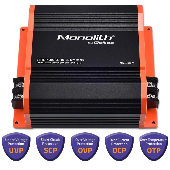 Qoltec Monolith DC-DC pro přídavnou baterii LiFePO4 AGM GEL 12V - 12V | 20A | 250W