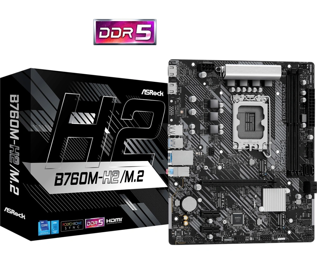 ASRock B760M-H2/M.2 / Intel B760 / LGA1700 / 2x DDR5 / 2x M.2 / HDMI / mATX