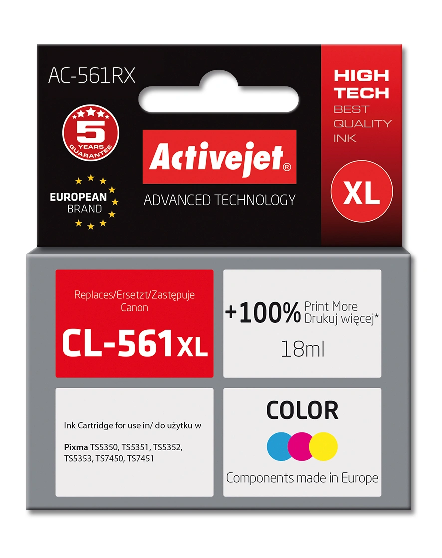 Activejet inkoust AC-561RX (náhrada Canon CL-561XL; Premium; 18 ml; barva)