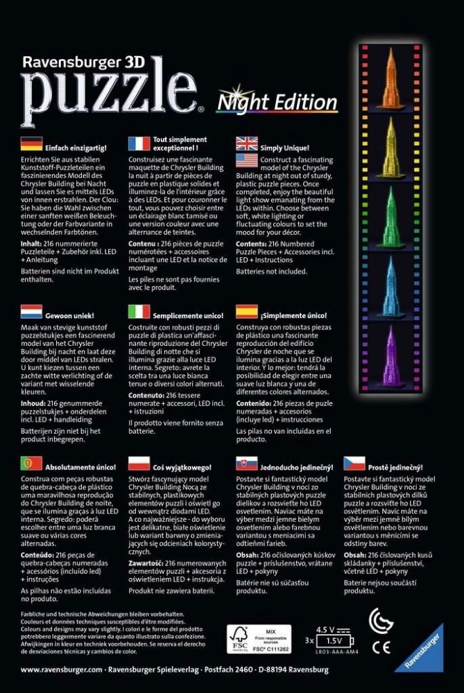 Ravensburger Svítící 3D puzzle Noční edice Chrysler Building 216 dílků