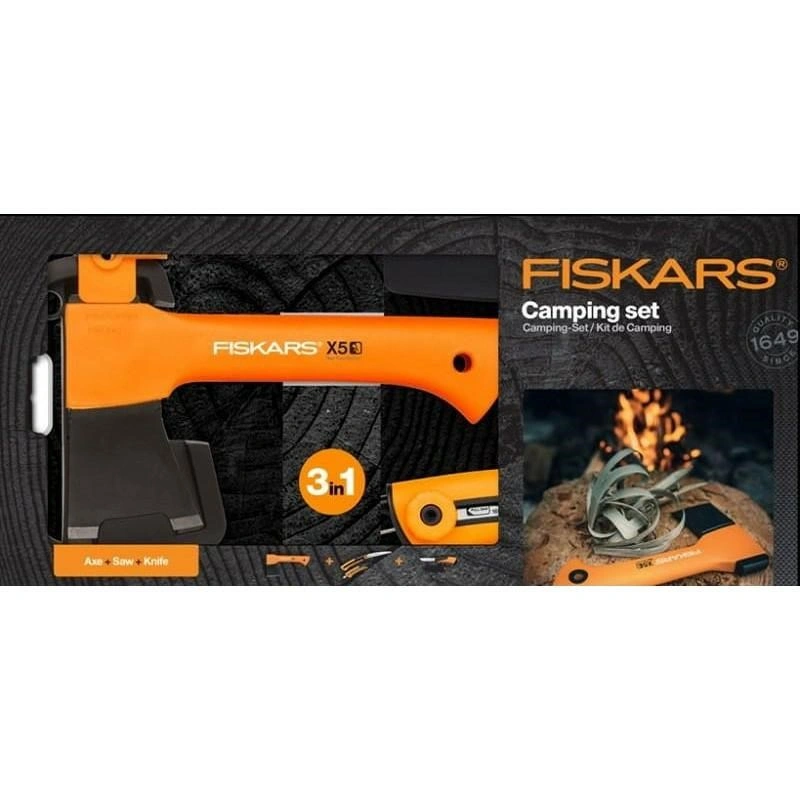 Fiskars Set kemping/sekera X5 + nůž Hardw. + pilka 1057912