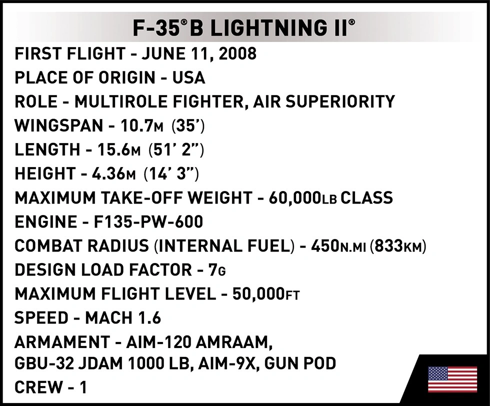 Cobi 5829 Armed Forces F-35B Lightning II USAF, 1:48, 570 k, 1 f