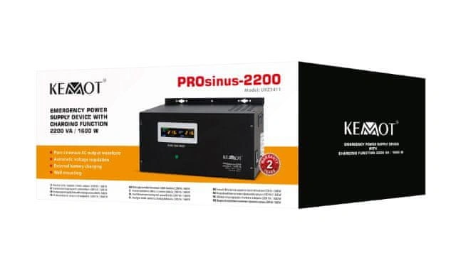 KEMOT URZ3411 PROsinus 1600W 12V, čístý sinus, nástěnný