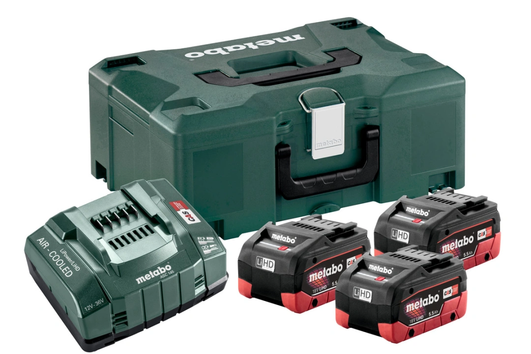 Metabo AKU 3 X 5,5 Ah Lihd + Nabíječka Asc 30-36 V + Kufřík Metaloc