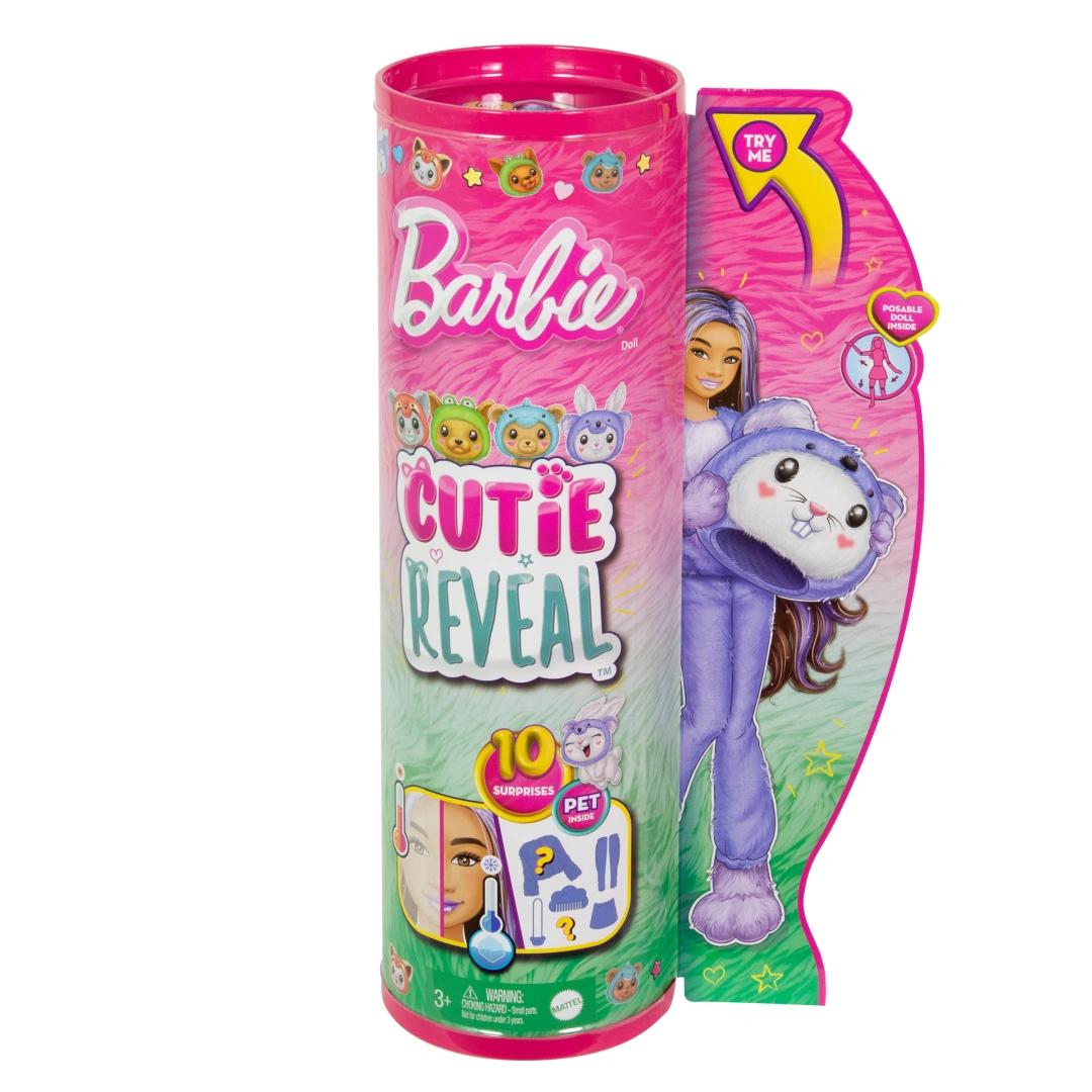 Mattel Barbie Cutie Reveal Barbie v kostýmu - zajíček ve fialovém kostýmu koaly HRK22